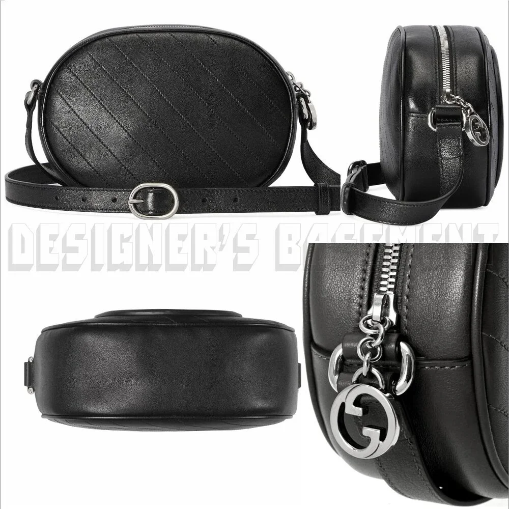GUCCI black BLONDIE MINI Matelasse lamb Leather Oval Interlocking GG charm Bag - Picture 4 of 10